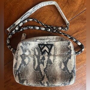 Kelly Wynne Mingle Mingle Mini Embossed Leather Snake Print Purse Chain Strap